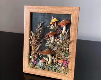 Goblincore Mushroom Wall Decor, Dark Cottagecore Amanita Mushroom Moss Forest Mural, Mystical Nature Bedroom Art, Fantasy Gothic Home Decor