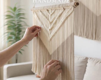 Large Boho Macrame Wall Hanging – Handmade Wall Decor, Neutral Fiber Art for Bedroom and Living Room, Housewarming Gift