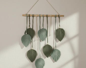 Macrame Wall Hanging Leaf Decor, Boho Wall Decor Handmade Cotton, Neutral Macrame Tapestry for Bedroom Living Room