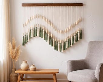 Boho Wall Hanging Green Leaf Tapestry, Bohemian Wall Decor for Bedroom & Living Room, Aesthetic Home Decor