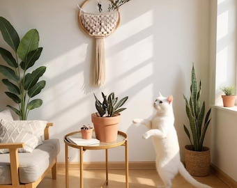 Boho Macrame Wall Hanging, Round Nordic Wall Decor, Handmade Cotton Macrame, Scandinavian Home Decor, Bohemian Art