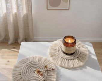 Macrame Coaster Handmade – Boho Table Decor – Macrame Home Decor – Neutral Boho Coaster – Minimalist Interior Decor