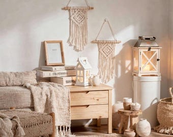 Macrame Wall Hanging, Boho Wall Decor, Handmade Cotton Macrame Tapestry for Bedroom & Living Room