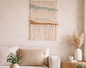 Large Macramé Wall Hanging, Handmade Woven Wall Art, Neutral Boho Decor, Textured Fiber Tapestry, Minimalist Home Decor