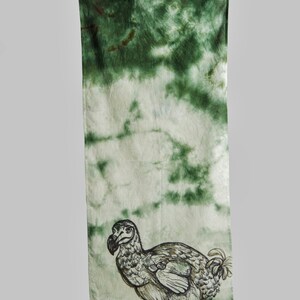 HAND DYED COTTON Scarf Hand Drawn Alice In Wonderland Dodo Tea And Moss Green image 3