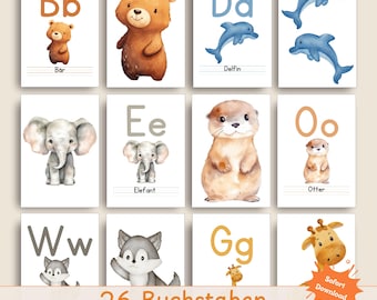 ABC Tierkarten | Alphabet Karten mit Tieren druckbar | Buchstaben lernen Kinder | Deutsch Vorschule | Digitaler Download PDF