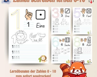 Zahlen schreiben lernen PDF | 12 Seiten Übungsblätter Zahlenraum 1-10 | Vorschule & Kindergarten Mathe | Zählen lernen | Digitaler Download
