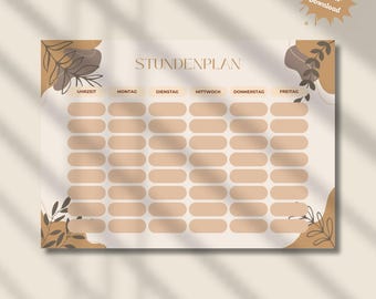 Stundenplan Boho zum Ausdrucken | Ästhetischer Wochenplan für Schule, Uni & Büro | minimalistischer Planer | PDF Vorlage A4 A5 Digital