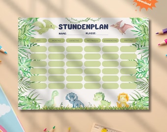 Stundenplan Dinosaurier zum Ausdrucken | Dino Schulplaner für Jungen & Mädchen | PDF Vorlage Einschulung | A4 Wochenplan Grundschule