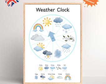 Weather clock chart for Children printable | Interactive poster | Learn Preschool Daycare Crafts | Instant download DIN A4 and US Letter
