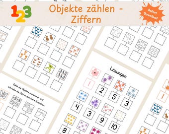 Zählen lernen für Kinder | 120 Zählaufgaben PDF | Zahlen lernen Vorschule Kindergarten | Mathe Übungen Digital Download | Lernblätter