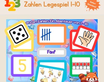 Zahlen lernen 1-10 Wasserwelt | Montessori Mathe Spiel Ozean | Vorschule & Kindergarten | Digitaler Download PDF | Zahlenraum 10