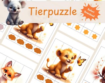 Tier Schiebe-Puzzle zum Ausdrucken | 20er Set Digitaler Download | Lernspiel für Vorschule & Feinmotorik | Kids Activity