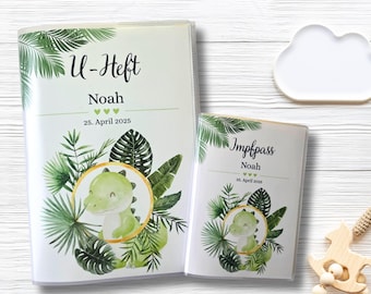 U-Heft Hülle mit 2 Zusatzfächern & Impfpass Hülle personalisiert mit Dino – Kinder Impfpass Schutzetui, Geschenk zur Geburt | Uheft Schutz