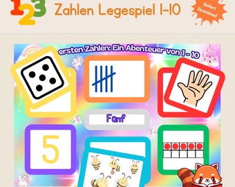 Einhorn Zahlen lernen 1-10 | Montessori Lernspiel Mathe Vorschule & Kindergarten | Digitaler Download PDF | Zahlenraum 10 Zuordnung