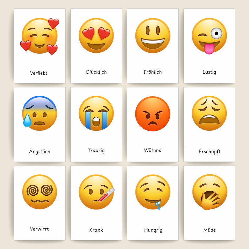 12 Gefühlskarten Für Kinder | Emotionen Lernen PDF | Gefühle Erkennen