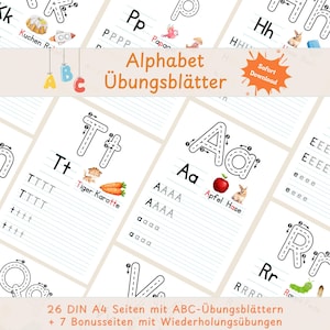 Buchstaben Lernen für Kinder: ABC Nachspuren & Schreiben | Vorschule, Kindergarten, Grundschule | Übungsblätter PDF DIN A4