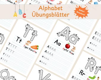 Buchstaben Lernen für Kinder: ABC Nachspuren & Schreiben | Vorschule, Kindergarten, Grundschule | Übungsblätter PDF DIN A4