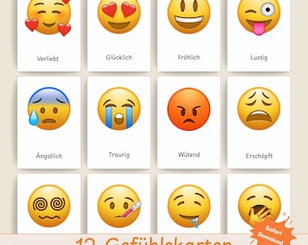 12 Gefühlskarten für Kinder | Emotionen lernen PDF | Gefühle erkennen benennen | Achtsamkeit Material Kindergarten | Vorschule | Morgenkreis