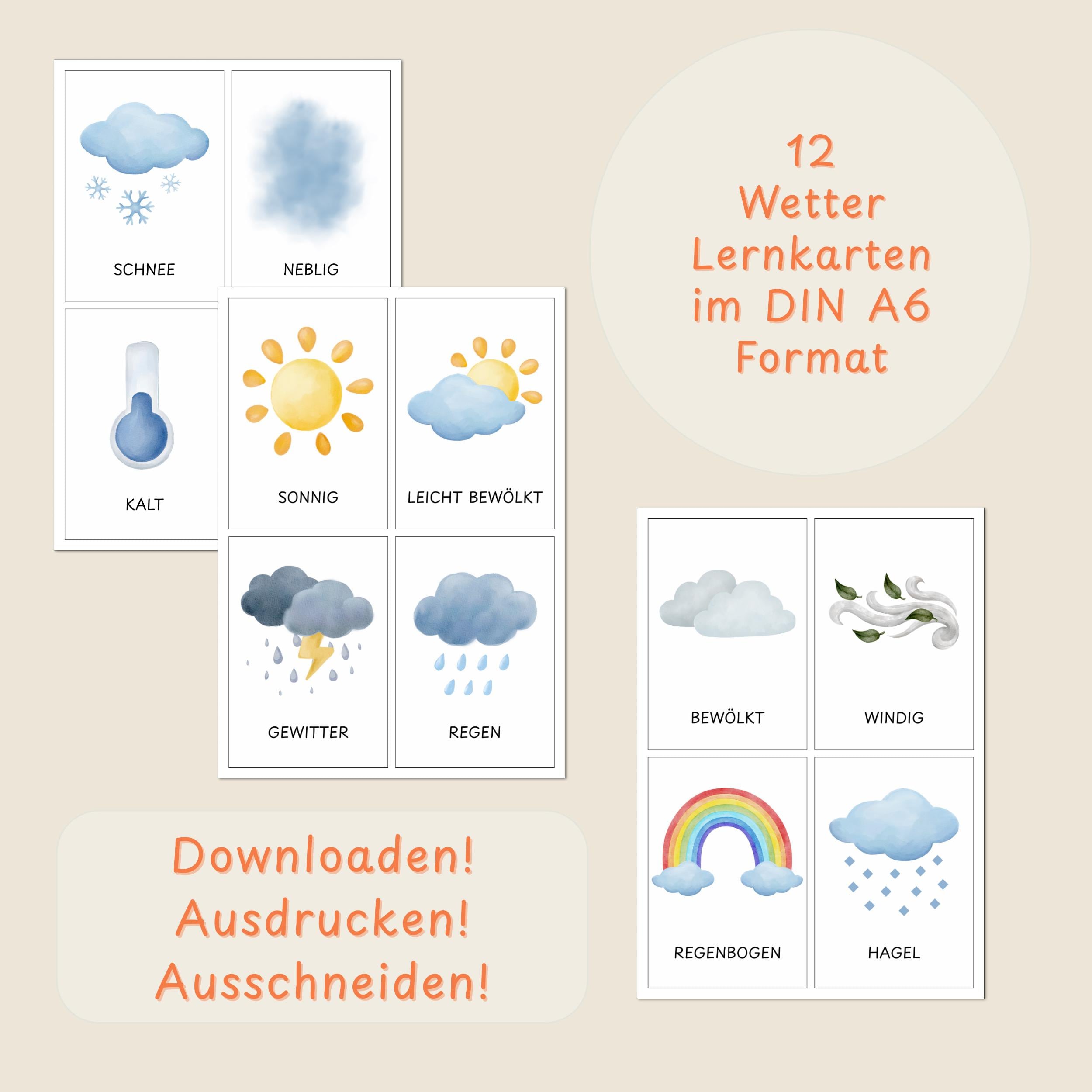 Wetter Lernkarten Für Vorschule Und Kindergarten | Wetter Lernen Kinder