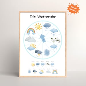Reloj meteorológico tablero del tiempo niños imprimible | Afiche meteorológico interactivo | Manualidades para guarderías preescolares que aprenden sobre el clima | Descarga instantánea DIN A4