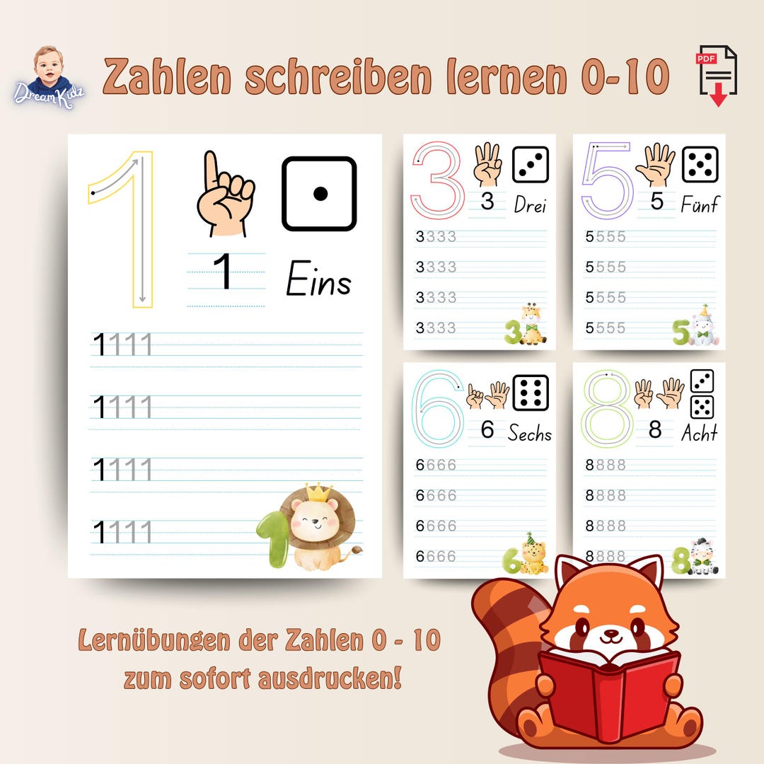 Zahlen lernen Übungsblätter | Schreiben lernen 0-10 | Vorschule Übungen