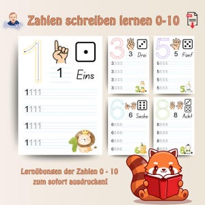 Zahlen lernen Übungsblätter | Schreiben lernen 0-10 | Vorschule Übungen | Grundschule | Digitale Downloads | Deutsch