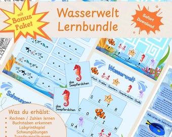Lernbundle mit Meeresbewohnern für Vorschule und Grundschule | PDF Download mit Lerninhalten über Tiere im Wasser | BONUS Wissenskarten