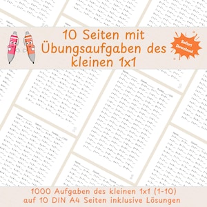 Kleines Einmaleins Übungsblätter & Lösungen | 1x1 Rechenaufgaben Grundschule | Mathe lernen digitale Arbeitsblätter PDF Download