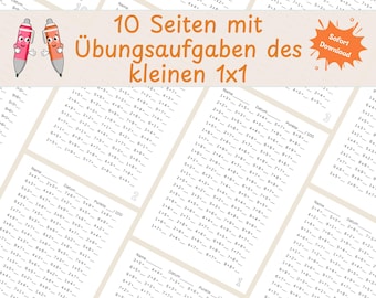 Kleines Einmaleins Übungsblätter & Lösungen | 1x1 Rechenaufgaben Grundschule | Mathe lernen digitale Arbeitsblätter PDF Download