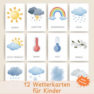 Wetterkarten Kita Lernkarten Vorschule Kindergarten | Wetter lernen Kinder | Digitale Datei zum Ausdrucken | Montessori Materialien