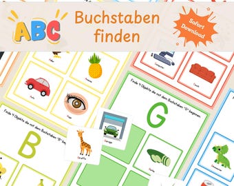 Alphabet lernen A-Z: Arbeitsblätter Anfangsbuchstaben finden | ABC Lernmaterial Vorschule & Kindergarten | Digitaler Download