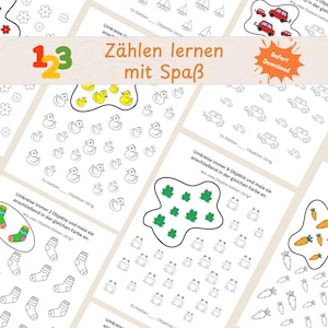 Zahlen lernen für Vorschule & Kindergarten | Mathe Übungsblätter zum Umkreisen und ausmalen | Feinmotorik Übung | Zählaufgaben PDF Download