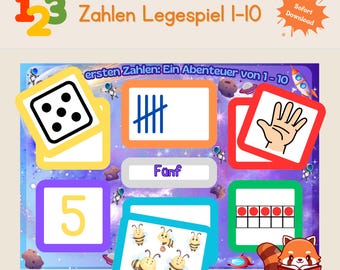 Zahlen lernen 1-10 Weltraum Abenteuer | Montessori Lernspiel Zuordnung | Mathe Kindergarten Vorschule | Digitaler Download 51 Seiten