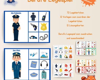 Berufe Zuordnungsspiel für Kinder | Lernspiel mit 72 Kärtchen | Vorschule & Kindergarten | Feinmotorik | PDF Download