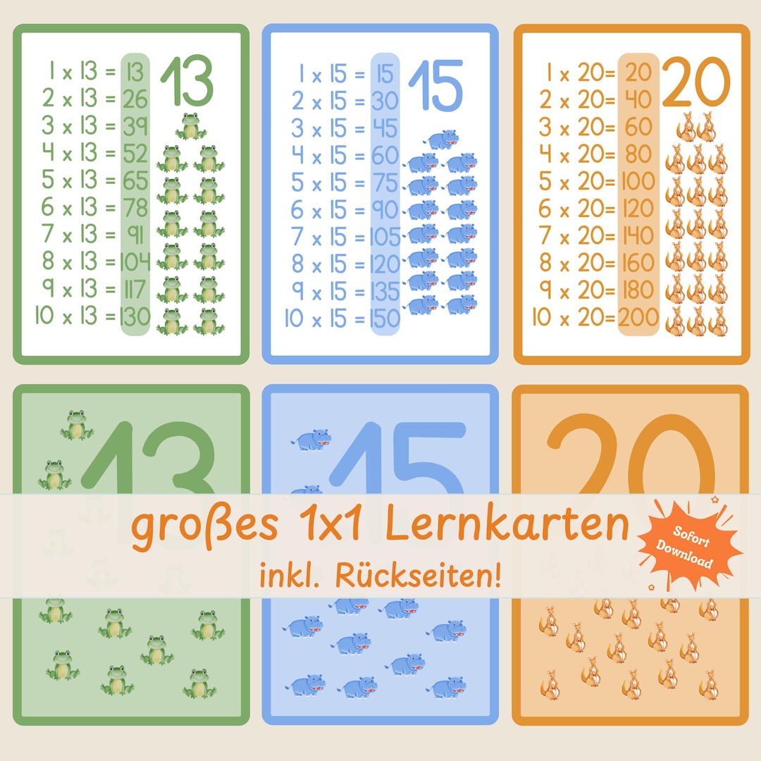 Großes 1x1 Lernkarten Kinder Druckbar | 11-20 Multiplikationstabelle