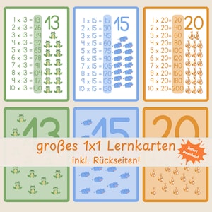 Großes 1x1 Lernkarten Kinder druckbar | 11-20 Multiplikationstabelle Tier | Mathe Spiel Schule