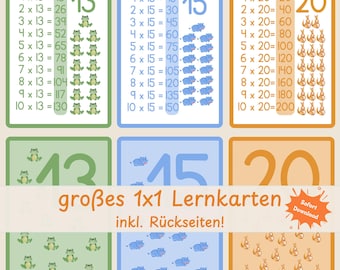 Großes 1x1 Lernkarten Kinder druckbar | 11-20 Multiplikationstabelle Tier | Mathe Spiel Schule