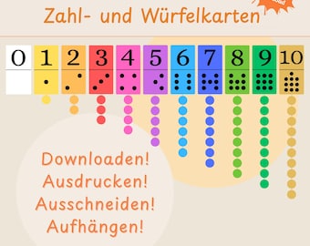 Zahlen- und Würfellernkarten | Zahlen lernen 0-10 & Würfel | Mathe Vorschule Kindergarten | Digital Download | Montessori | Kinderzimmer
