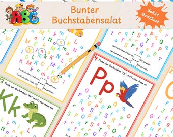 Buchstabensalat A-Z | Buchstaben finden & erkennen | Alphabet lernen Vorschule Kindergarten | Digitales Material Download | Tiermotive