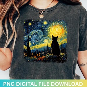 Starry Night Cat PNG β Van Gogh Inspired Sublimation Design β For Cat Lovers, Cat Mom & Cat Dad β Digital Download