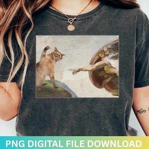 Creation of Cat PNG β Funny Michelangelo Meme Parody β God & Cat Finger Touch Art β Digital Download Design