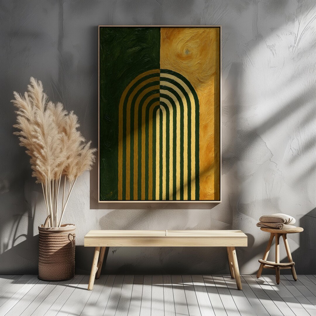 Geometric Green and Gold Abstract Wall Art – Mid Century Modern ...