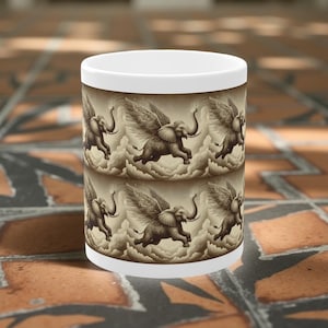 Elephant Mug - Elephant Fairy Flying Elephant brown mug gift idea cute elephant lover gifts Vintage Art