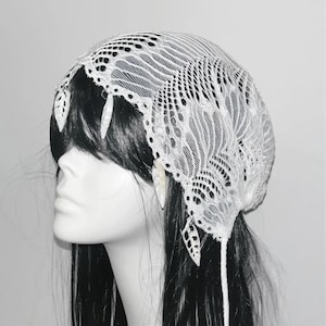 Boho Lace Drawstring Hat with Shell Tassels, Handmade Wave Openwork Cap, Vintage-Inspired Lightweight Lace Bonnet, Unique Statement Headwear