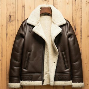 Men&#39;s Shearling Aviator Jacket: Brown Sheepskin Leather Bomber