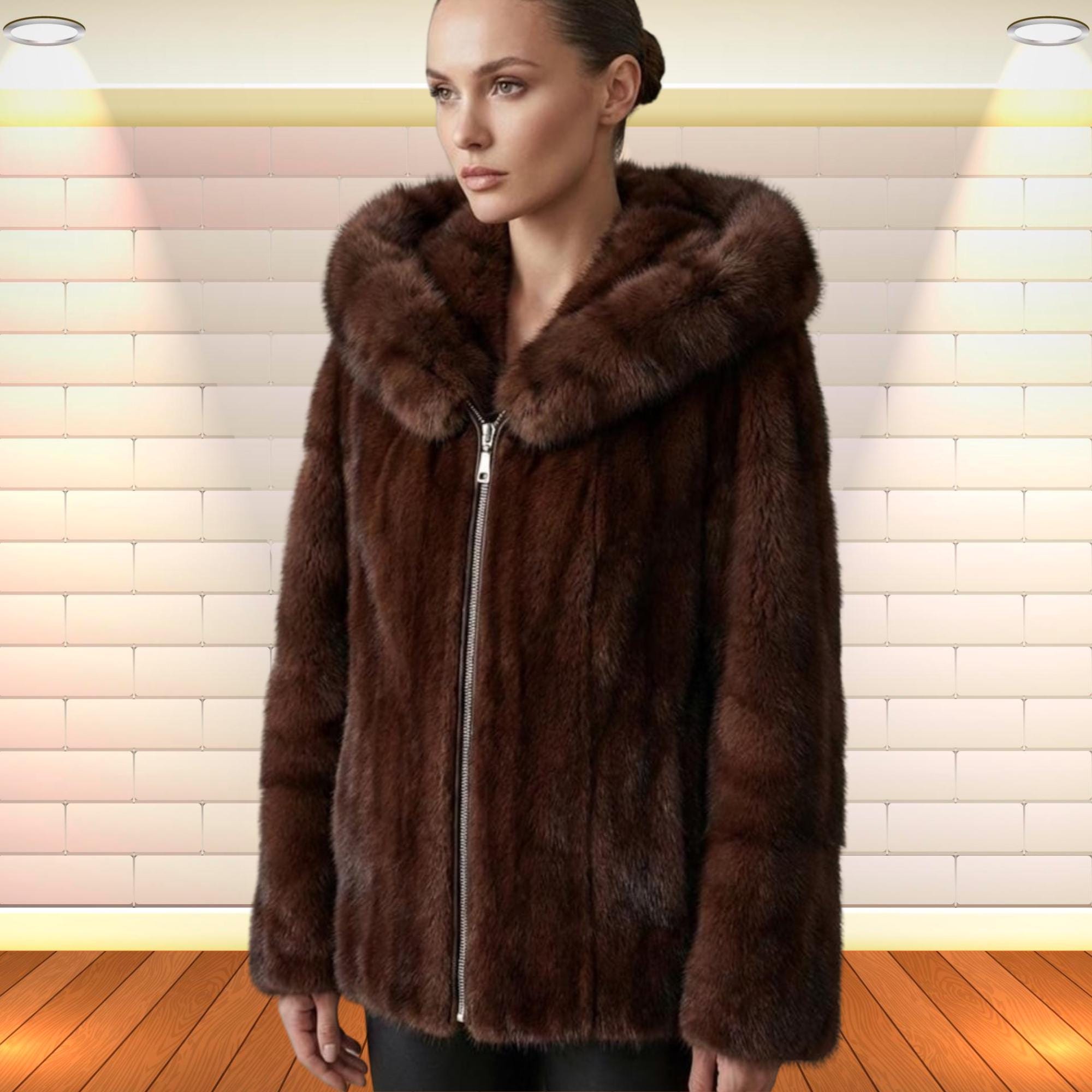 MS.Minshu-Cappotto lavorato a maglia da donna, mantello con cappuccio in vera pelliccia di visone, poncho di visone naturale di lusso con cappuccio