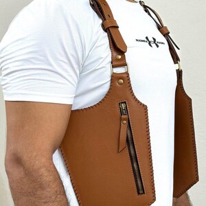 Handgefertigte Handytasche Harness, Umhängetasche, Braune diebstahlsichere Festival Geldbörse mit Handyetui und Brieftasche, tolles Geschenk für Ihn