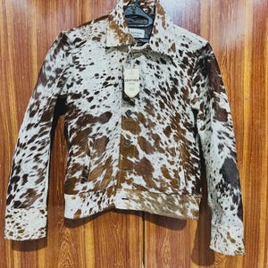Men&#39;s Genuine Cowhide Hair-On Leather Jacket | Natural Fur Hide Biker Coat | Western Rodeo Fashion | Handmade Gift for Him
