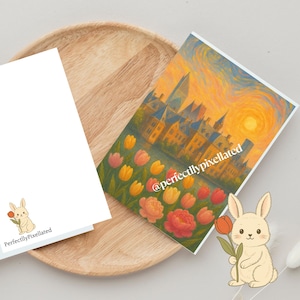 Bundle Rotterdam Art Print - Skyline vibrante e tulipani in stile Van Gogh / Arte murale con paesaggio urbano olandese / Pixellato alla perfezione